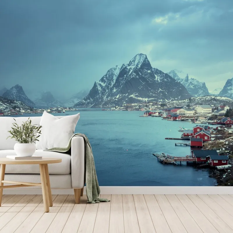 Fototapeta Reine zimowy fiord w Lofotach