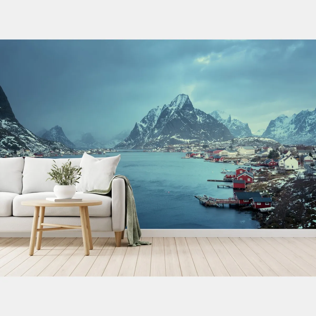Fototapeta Reine zimowy fiord w Lofotach – Wallissimo® Fototapeta Reine zimowy fiord w Lofotach – Wallissimo®