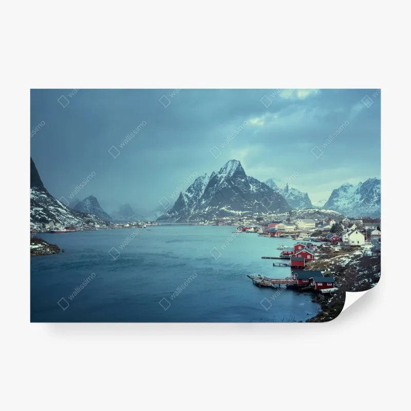 Fototapeta Reine zimowy fiord w Lofotach