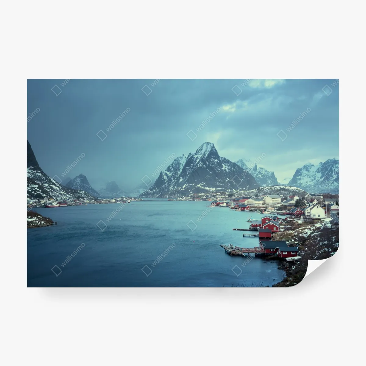 Fototapeta Reine zimowy fiord w Lofotach – Wallissimo® Fototapeta Reine zimowy fiord w Lofotach – Wallissimo®