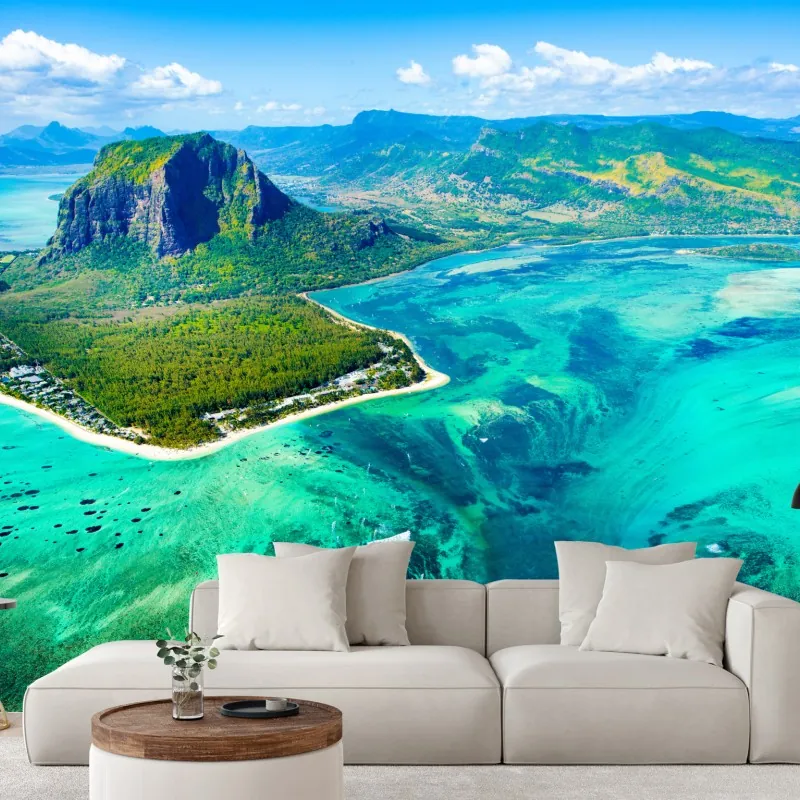 Fototapeta turkusowa laguna z lotu ptaka, Mauritius
