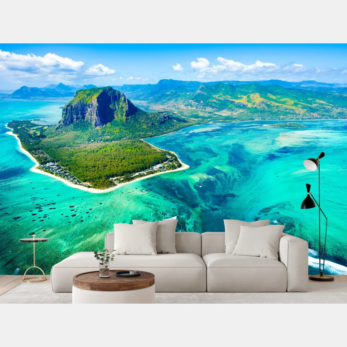 Fototapeta turkusowa laguna z lotu ptaka, Mauritius – Wallissimo® Fototapeta turkusowa laguna z lotu ptaka, Mauritius – Wallissimo®