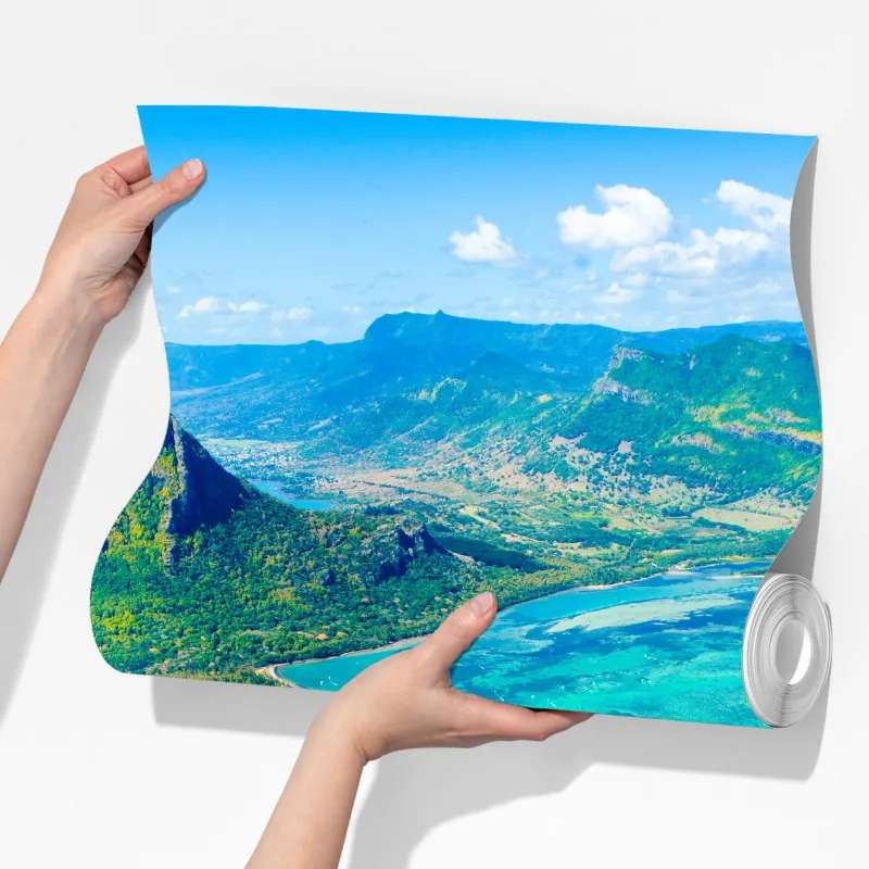 Fototapeta turkusowa laguna z lotu ptaka, Mauritius – Wallissimo® Fototapeta turkusowa laguna z lotu ptaka, Mauritius – Wallissimo®