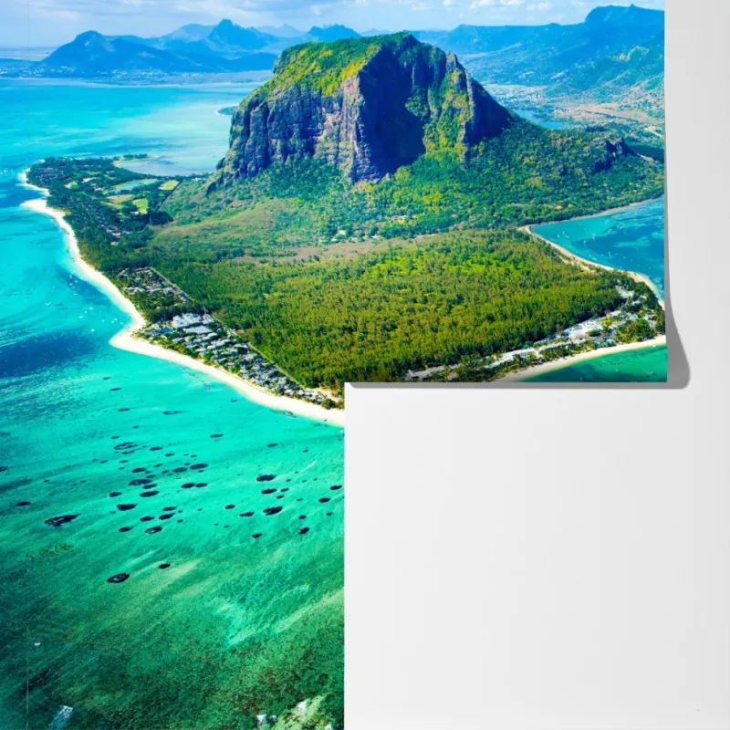 Fototapeta turkusowa laguna z lotu ptaka, Mauritius – Wallissimo® Fototapeta turkusowa laguna z lotu ptaka, Mauritius – Wallissimo®