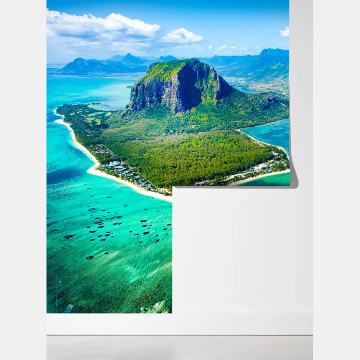 Fototapeta turkusowa laguna z lotu ptaka, Mauritius – Wallissimo® Fototapeta turkusowa laguna z lotu ptaka, Mauritius – Wallissimo®