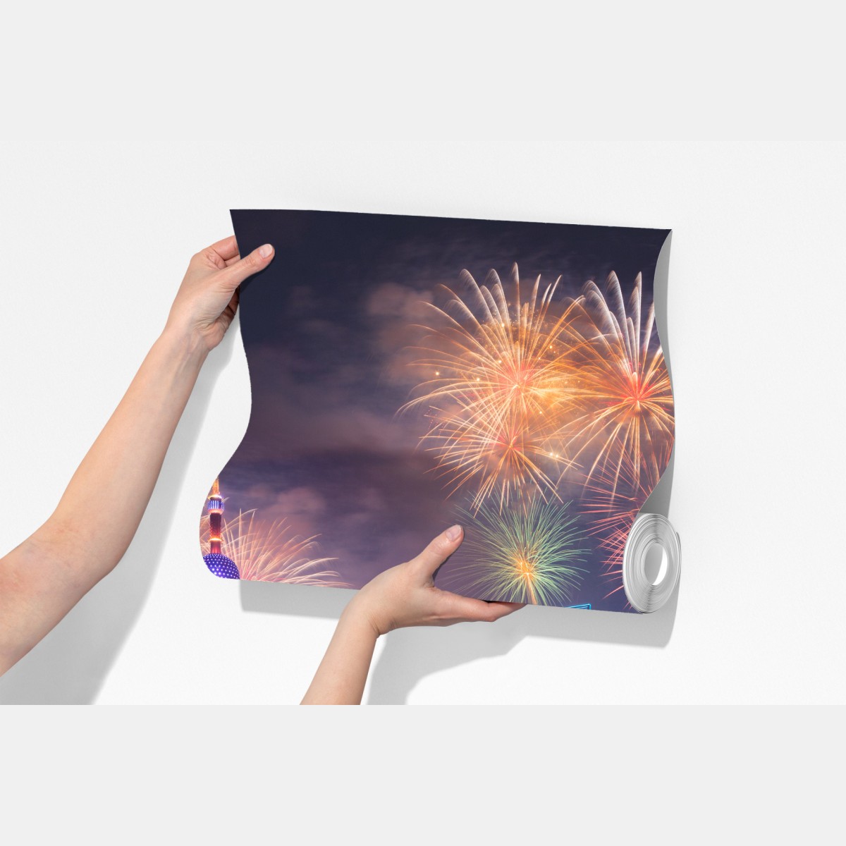 Fototapeta Szanghaj panorama z fajerwerkami nad rzeką Huangpu – Wallissimo® Fototapeta Szanghaj panorama z fajerwerkami nad rzeką Huangpu – Wallissimo®