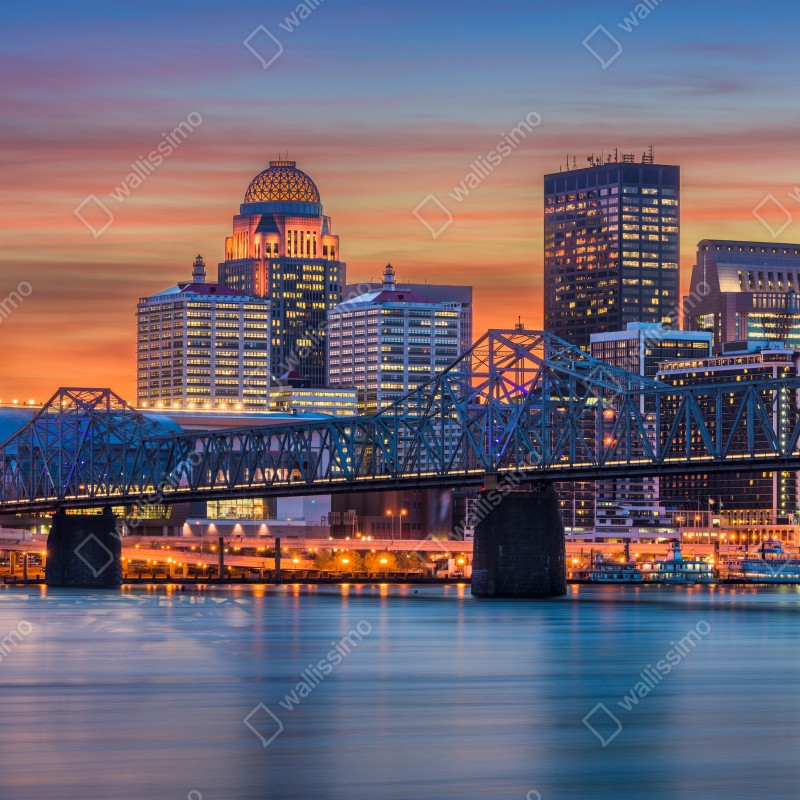 Fototapeta Louisville panorama o zachodzie słońca – Wallissimo® Fototapeta Louisville panorama o zachodzie słońca – Wallissimo®