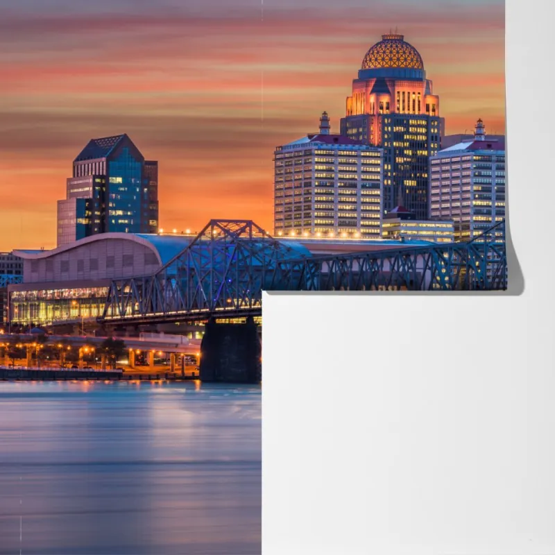 Fototapeta Louisville panorama o zachodzie słońca – Wallissimo® Fototapeta Louisville panorama o zachodzie słońca – Wallissimo®