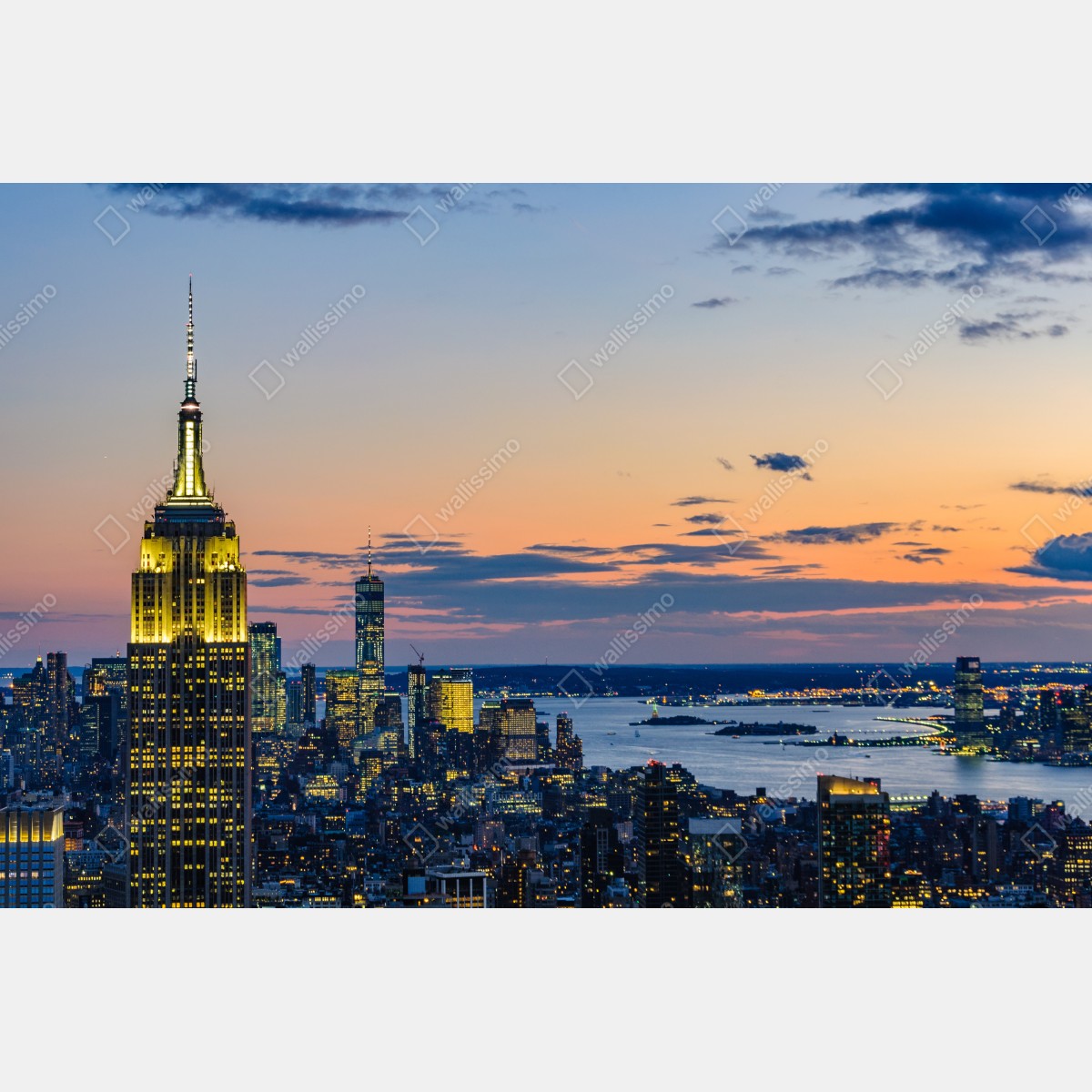 Fototapeta panorama Nowego Jorku o zmierzchu – Wallissimo® Fototapeta panorama Nowego Jorku o zmierzchu – Wallissimo®