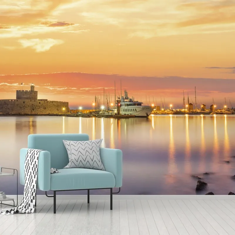 Fototapeta twierdza Agios Nikolaos w porcie Mandraki, Rodos