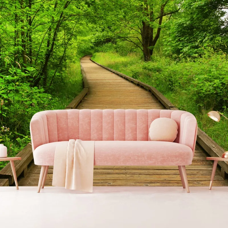 Fototapeta spokojny drewniany pomost w lesie – Wallissimo® Fototapeta spokojny drewniany pomost w lesie – Wallissimo®