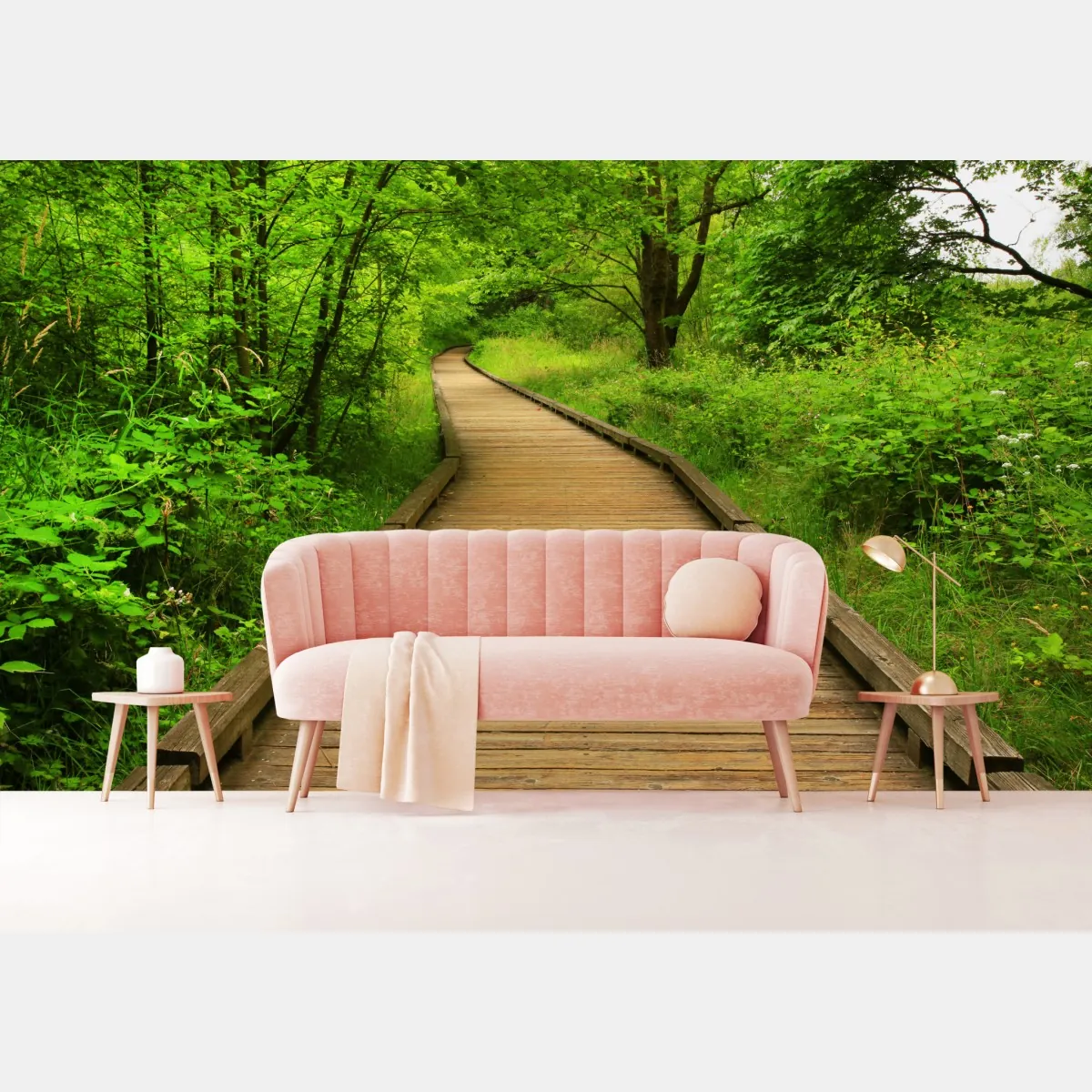 Fototapeta spokojny drewniany pomost w lesie – Wallissimo® Fototapeta spokojny drewniany pomost w lesie – Wallissimo®