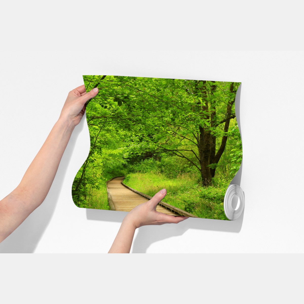 Fototapeta spokojny drewniany pomost w lesie – Wallissimo® Fototapeta spokojny drewniany pomost w lesie – Wallissimo®