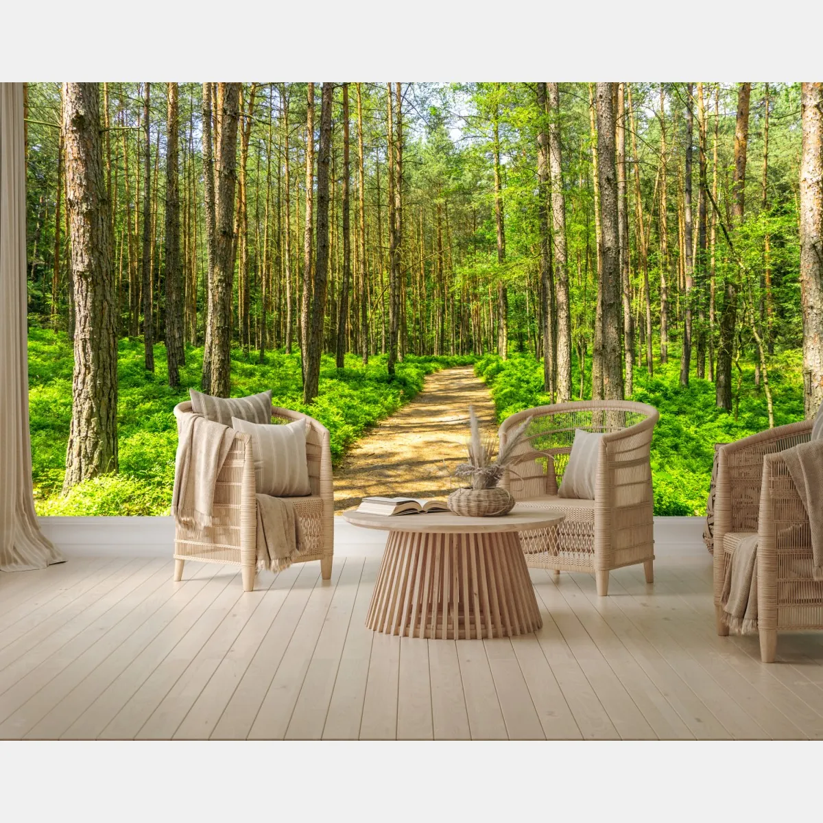 Fototapeta słoneczna leśna ścieżka wśród sosen – Wallissimo® Fototapeta słoneczna leśna ścieżka wśród sosen – Wallissimo®