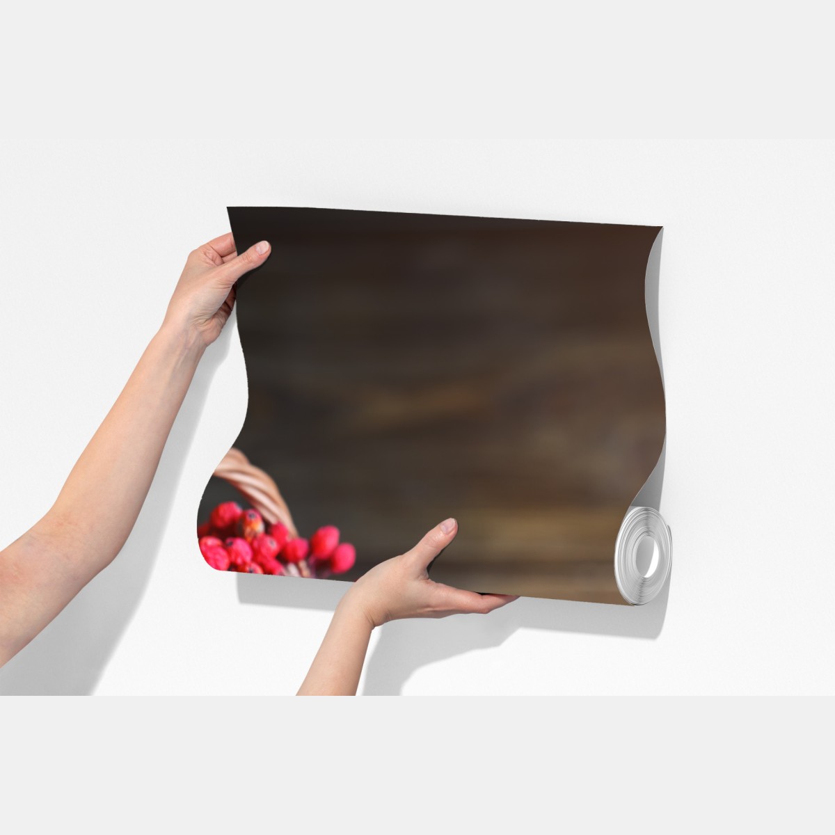 Fototapeta jesienna jarzębina w wiklinowym koszu – Wallissimo® Fototapeta jesienna jarzębina w wiklinowym koszu – Wallissimo®