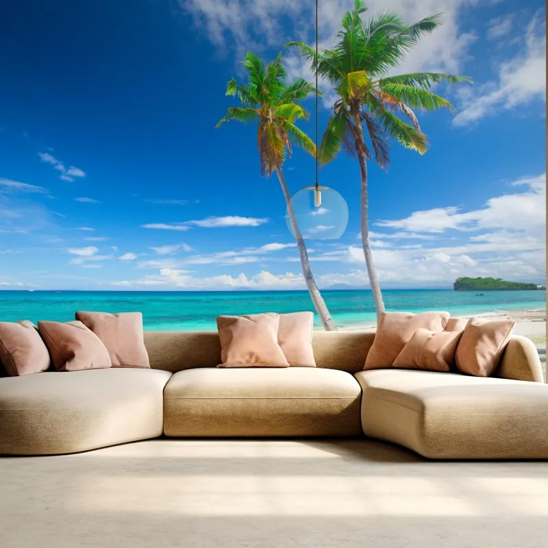 Fototapeta tropikalne palmy na turkusowej plaży