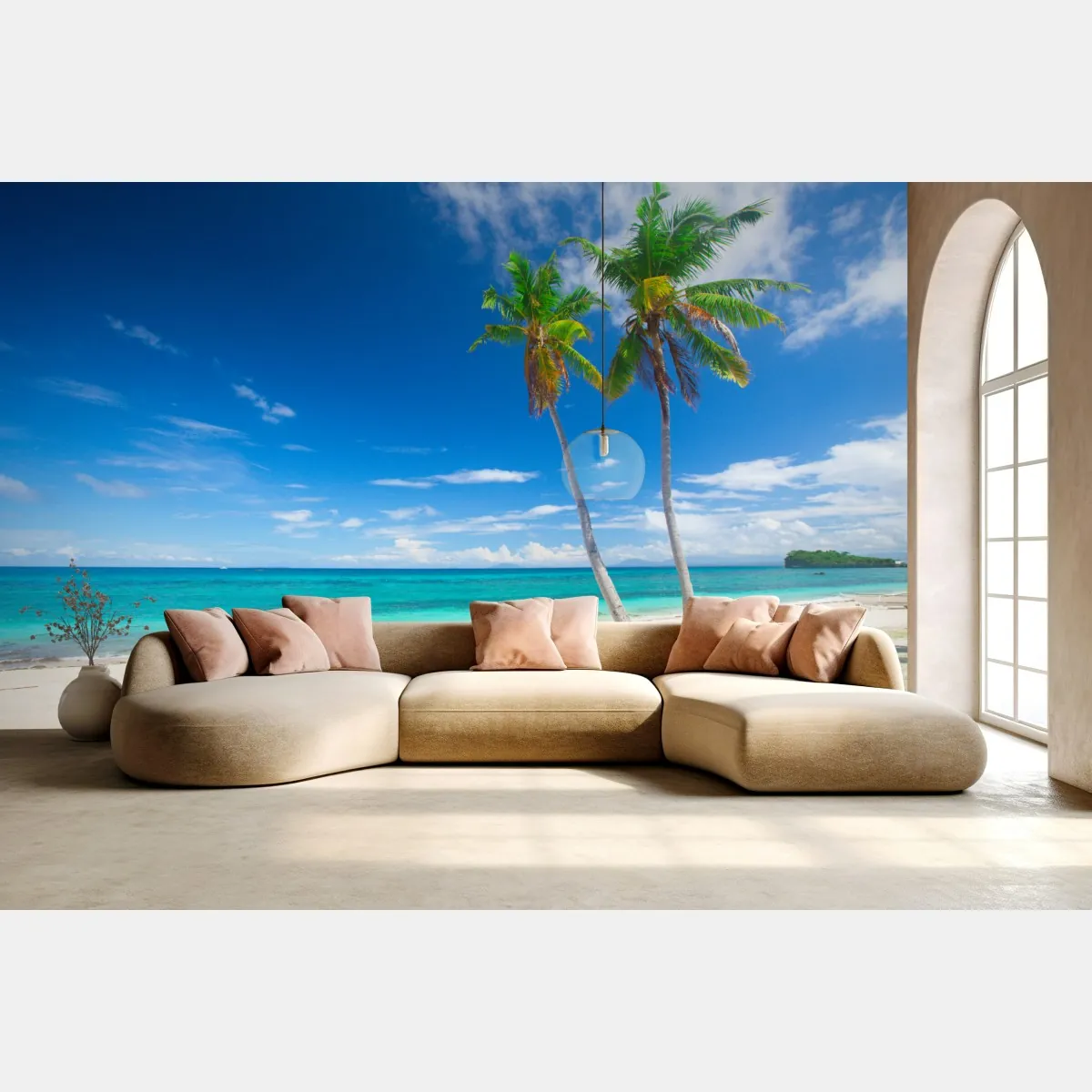 Fototapeta tropikalne palmy na turkusowej plaży – Wallissimo® Fototapeta tropikalne palmy na turkusowej plaży – Wallissimo®