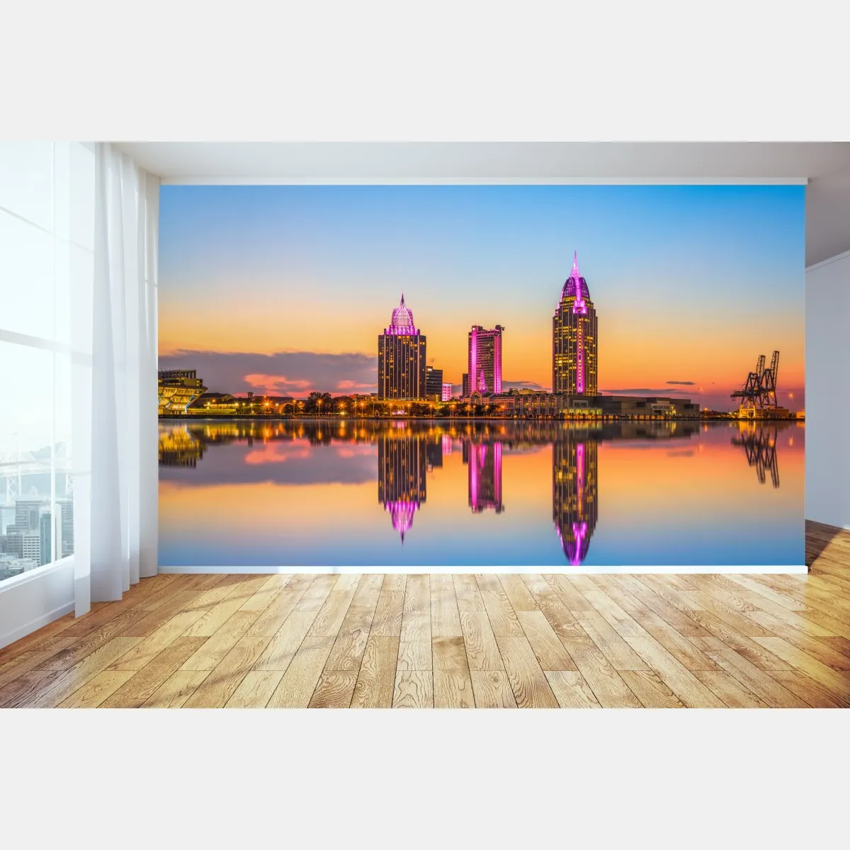 Fototapeta panorama Mobile o zachodzie słońca – Wallissimo® Fototapeta panorama Mobile o zachodzie słońca – Wallissimo®