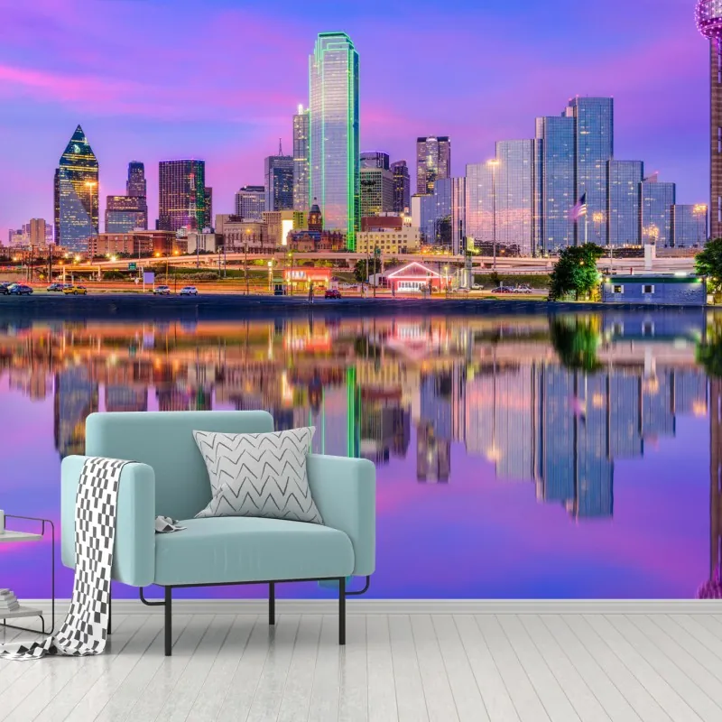 Fototapeta Dallas panorama miasta o fioletowym zmierzchu