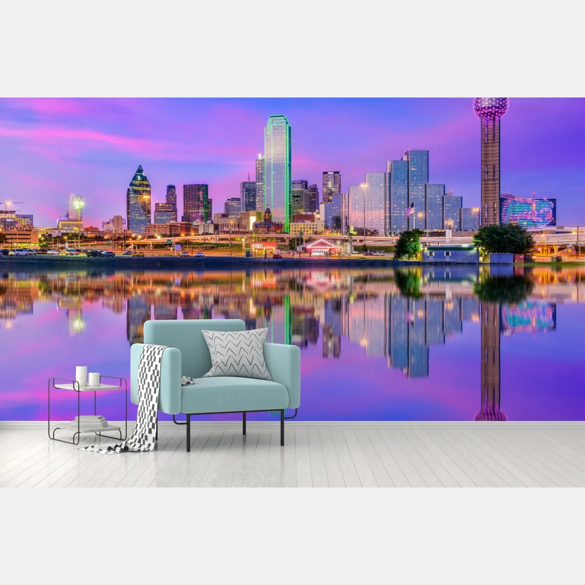 Fototapeta Dallas panorama miasta o fioletowym zmierzchu – Wallissimo® Fototapeta Dallas panorama miasta o fioletowym zmierzchu – Wallissimo®