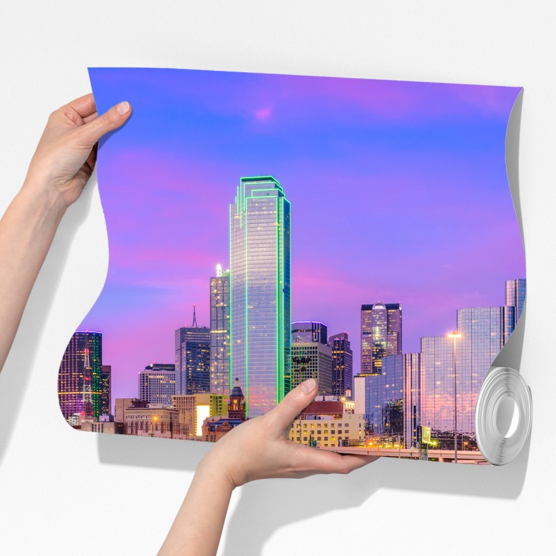 Fototapeta Dallas panorama miasta o fioletowym zmierzchu – Wallissimo® Fototapeta Dallas panorama miasta o fioletowym zmierzchu – Wallissimo®