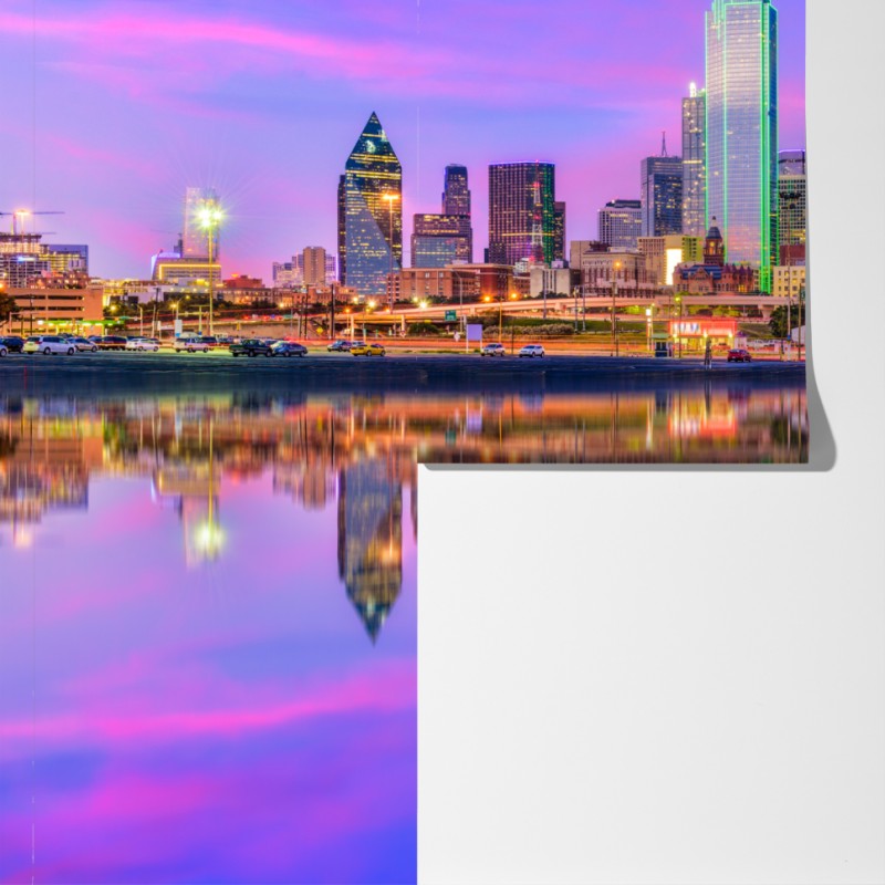 Fototapeta Dallas panorama miasta o fioletowym zmierzchu – Wallissimo® Fototapeta Dallas panorama miasta o fioletowym zmierzchu – Wallissimo®