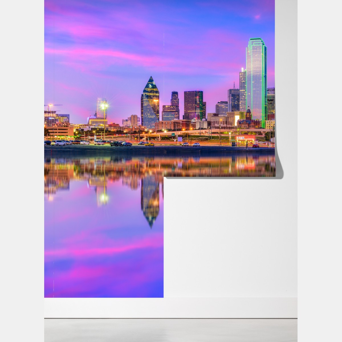 Fototapeta Dallas panorama miasta o fioletowym zmierzchu – Wallissimo® Fototapeta Dallas panorama miasta o fioletowym zmierzchu – Wallissimo®