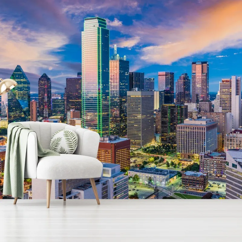 Fototapeta Dallas panorama miasta o zachodzie słońca