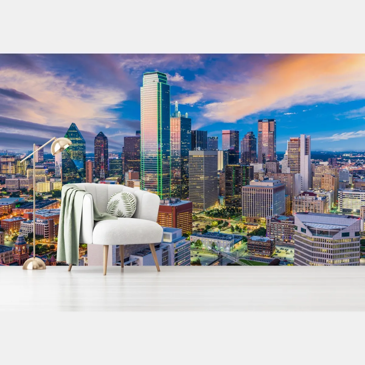 Fototapeta Dallas panorama miasta o zachodzie słońca – Wallissimo® Fototapeta Dallas panorama miasta o zachodzie słońca – Wallissimo®
