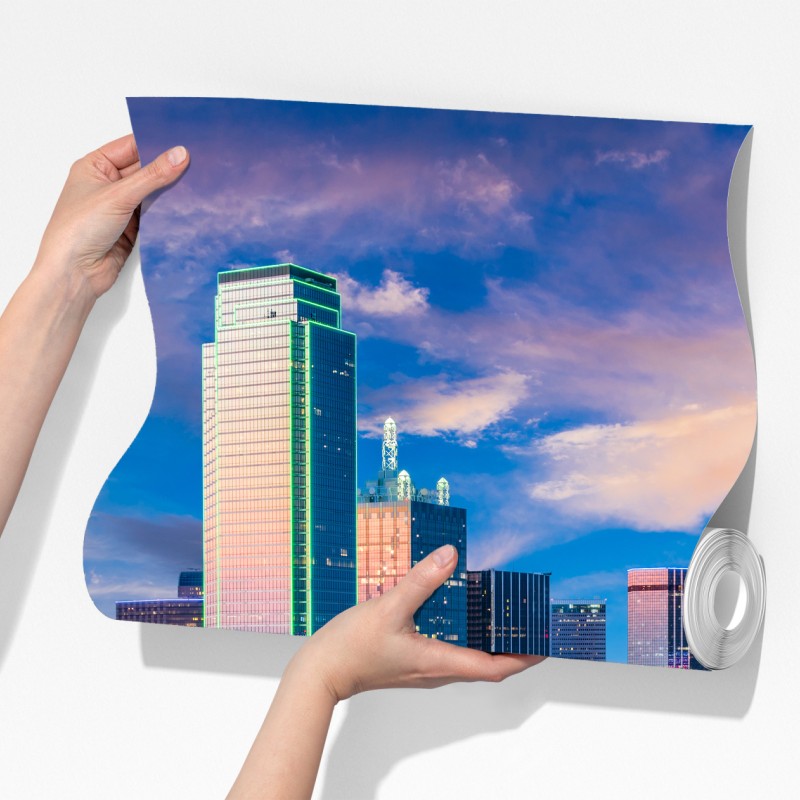 Fototapeta Dallas panorama miasta o zachodzie słońca – Wallissimo® Fototapeta Dallas panorama miasta o zachodzie słońca – Wallissimo®