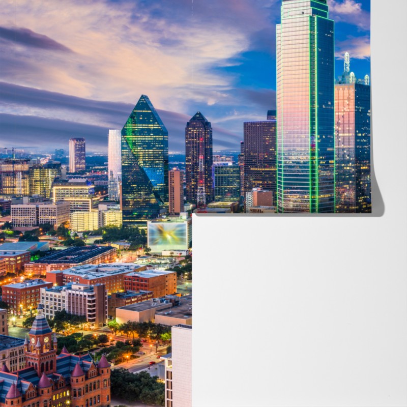Fototapeta Dallas panorama miasta o zachodzie słońca – Wallissimo® Fototapeta Dallas panorama miasta o zachodzie słońca – Wallissimo®