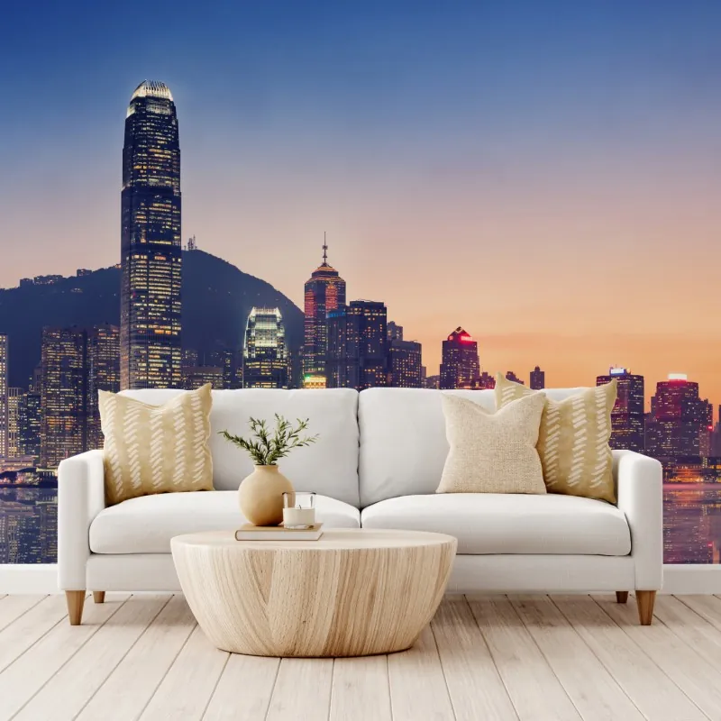 Fototapeta Hongkong panorama miasta o zmierzchu