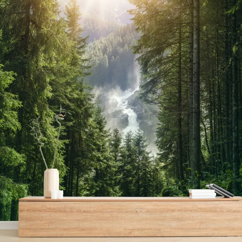 Fototapeta Krimml wodospad w bujnym alpejskim lesie