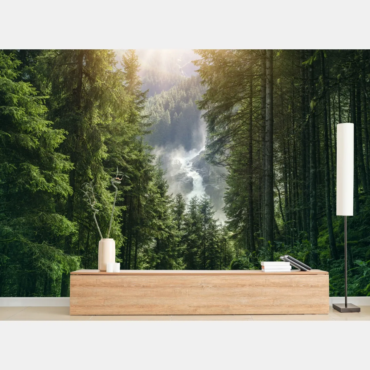 Fototapeta Krimml wodospad w bujnym alpejskim lesie – Wallissimo® Fototapeta Krimml wodospad w bujnym alpejskim lesie – Wallissimo®