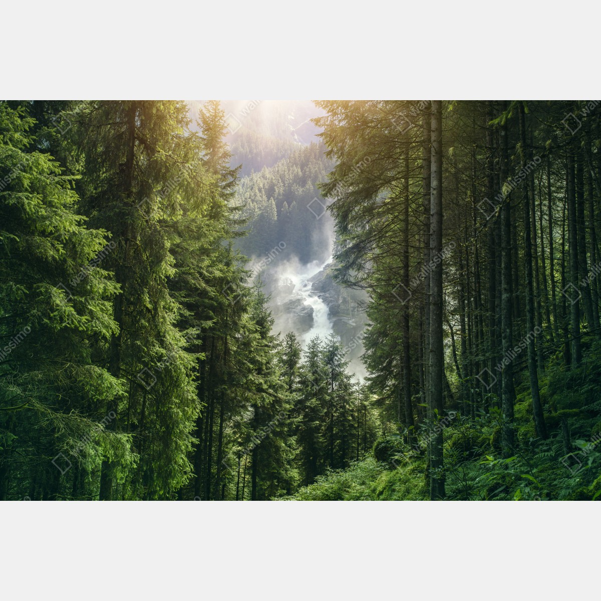 Fototapeta Krimml wodospad w bujnym alpejskim lesie – Wallissimo® Fototapeta Krimml wodospad w bujnym alpejskim lesie – Wallissimo®