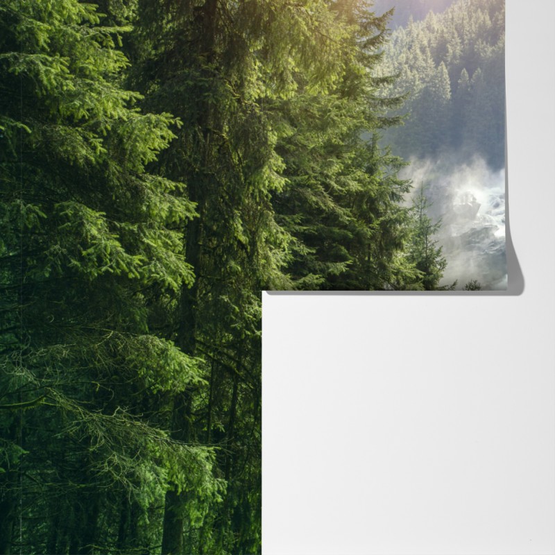 Fototapeta Krimml wodospad w bujnym alpejskim lesie – Wallissimo® Fototapeta Krimml wodospad w bujnym alpejskim lesie – Wallissimo®