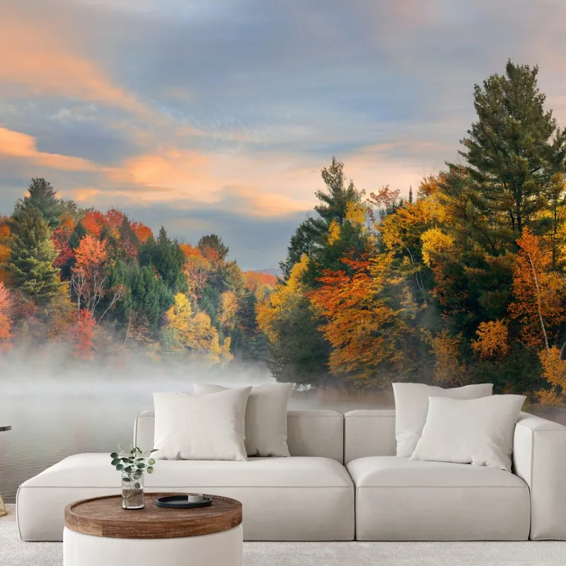 Fototapeta mglisty jesienny poranek w Stowe