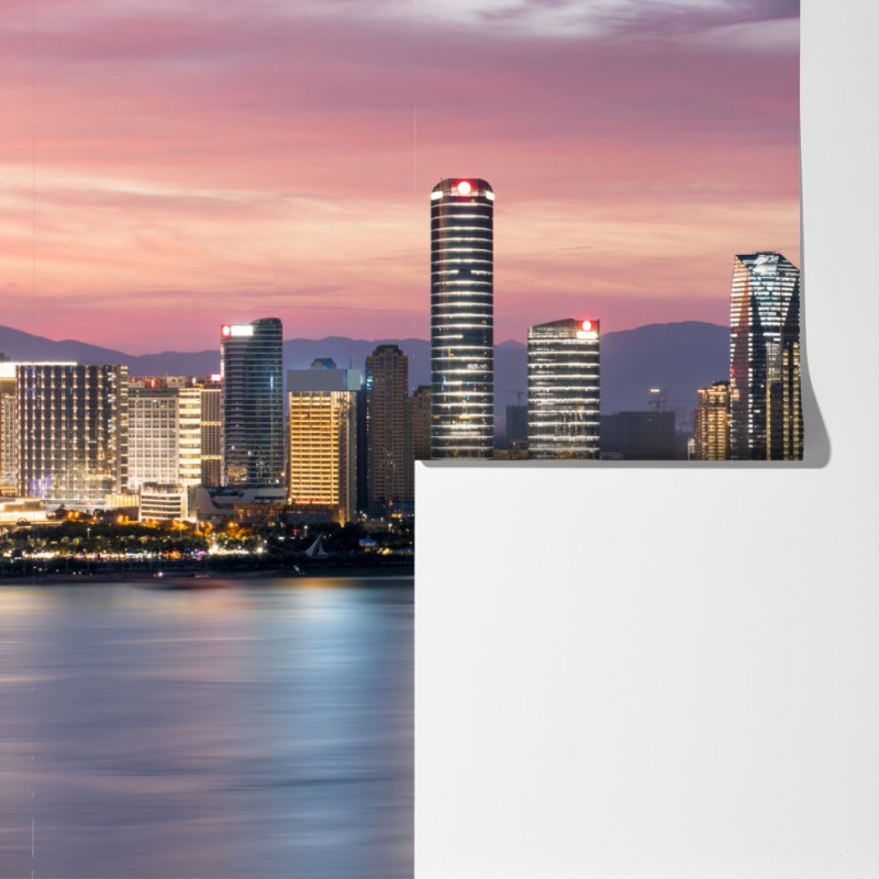 Fototapeta spokojna panorama miasta o zmierzchu – Wallissimo® Fototapeta spokojna panorama miasta o zmierzchu – Wallissimo®