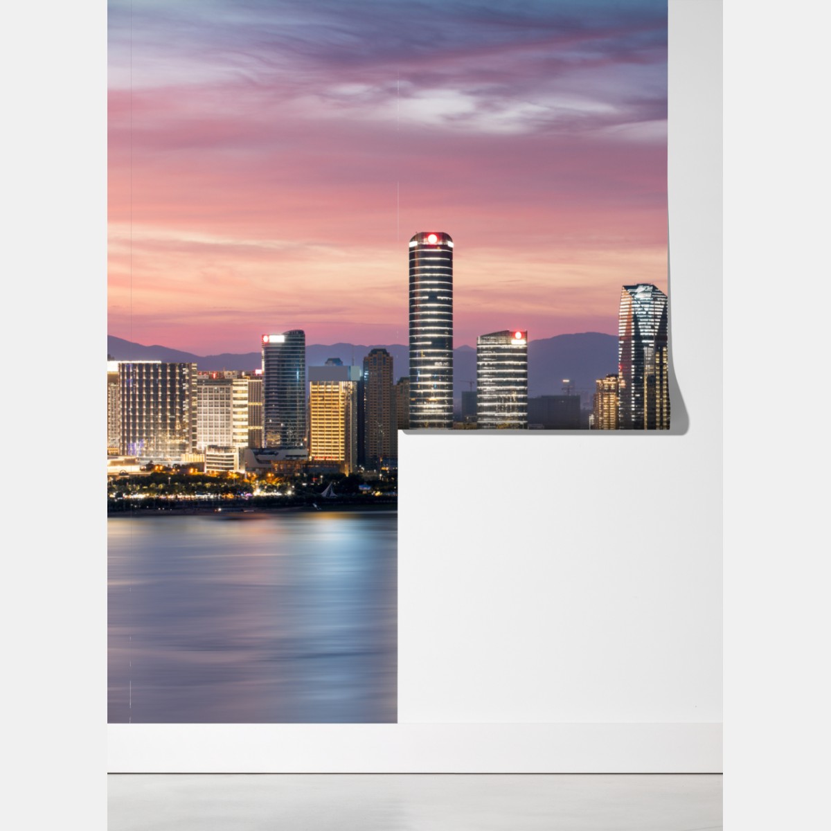 Fototapeta spokojna panorama miasta o zmierzchu – Wallissimo® Fototapeta spokojna panorama miasta o zmierzchu – Wallissimo®