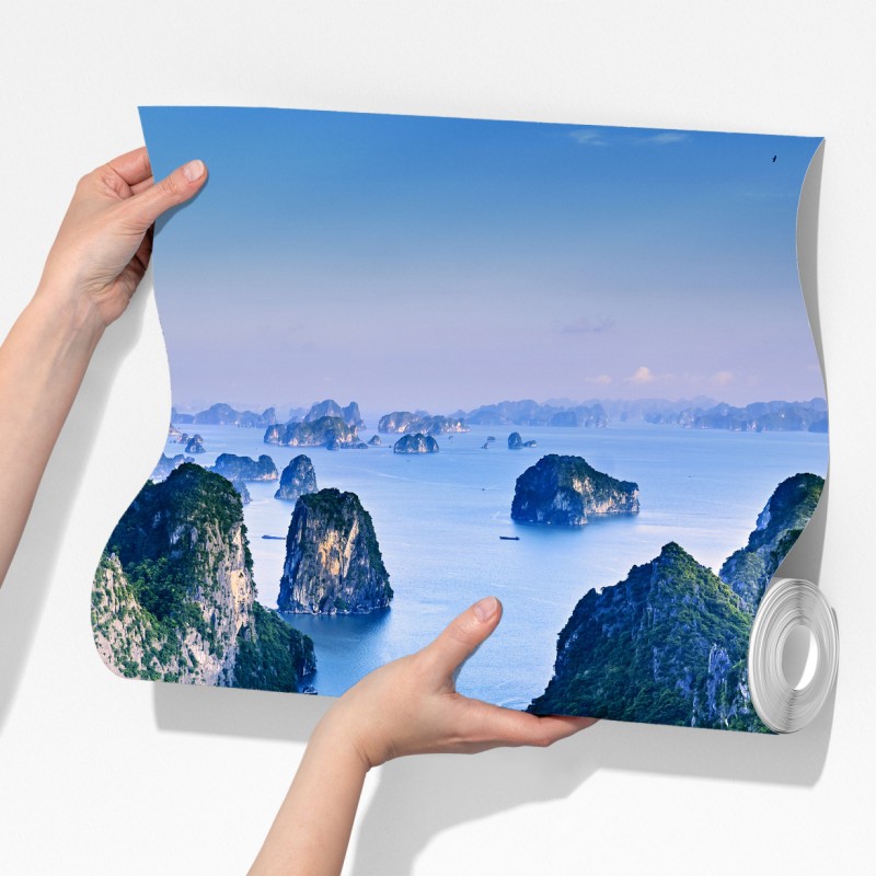 Fototapeta zatoka Ha Long panorama wapiennych wysp – Wallissimo® Fototapeta zatoka Ha Long panorama wapiennych wysp – Wallissimo®