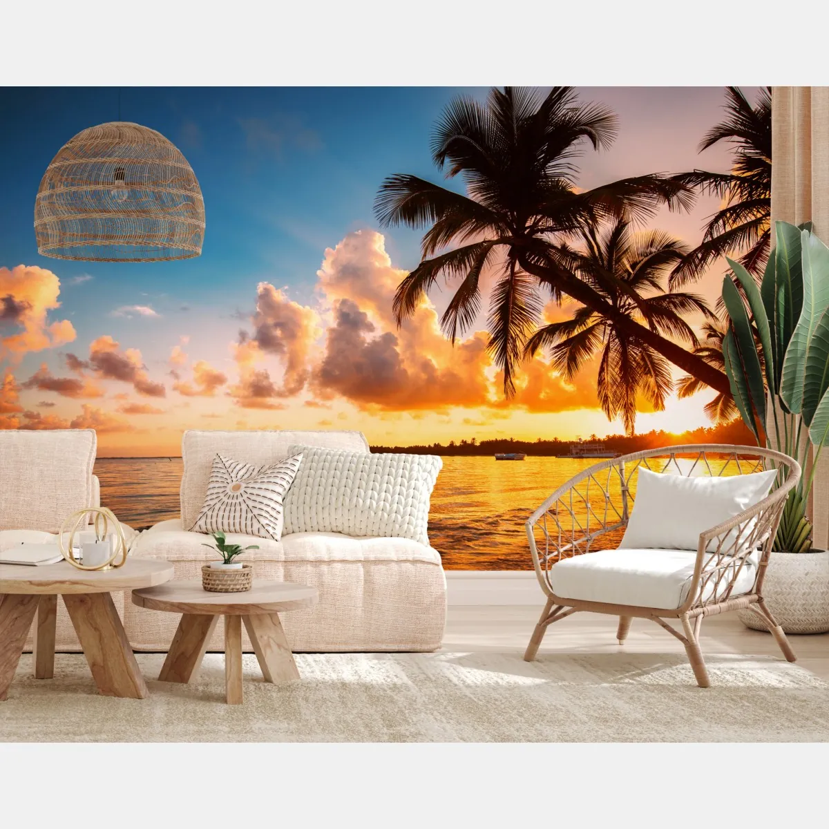 Fototapeta tropikalny zachód słońca z sylwetkami palm, Dominikana – Wallissimo® Fototapeta tropikalny zachód słońca z sylwetkami palm, Dominikana – Wallissimo®