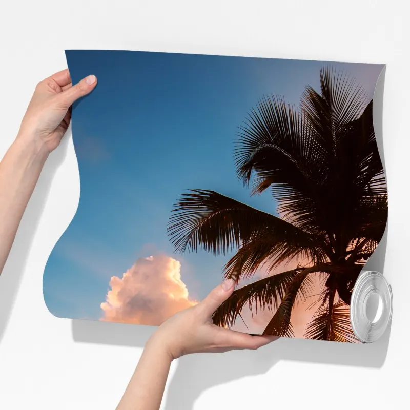 Fototapeta tropikalny zachód słońca z sylwetkami palm, Dominikana – Wallissimo® Fototapeta tropikalny zachód słońca z sylwetkami palm, Dominikana – Wallissimo®