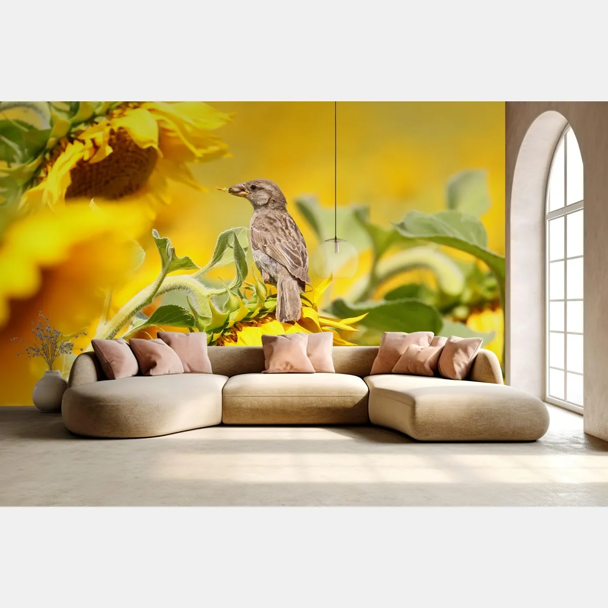 Fototapeta wróbel na słoneczniku – Wallissimo® Fototapeta wróbel na słoneczniku – Wallissimo®