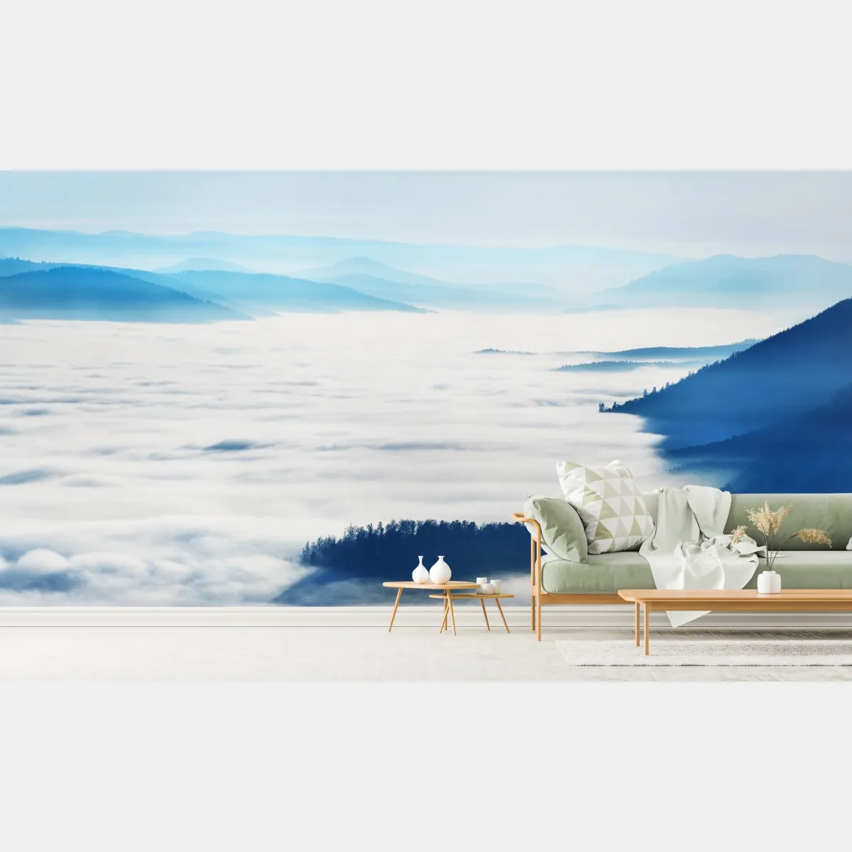 Fototapeta mglista panorama górska nad doliną – Wallissimo® Fototapeta mglista panorama górska nad doliną – Wallissimo®