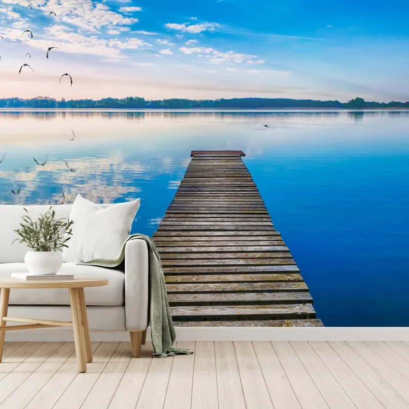 Fototapeta spokojny pomost nad jeziorem Selment Wielki, Mazury