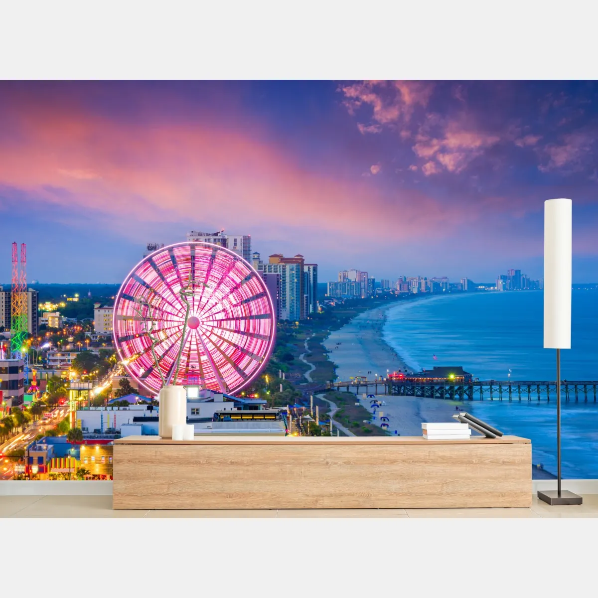 Fototapeta Myrtle Beach zachód słońca z diabelskim młynem – Wallissimo® Fototapeta Myrtle Beach zachód słońca z diabelskim młynem – Wallissimo®