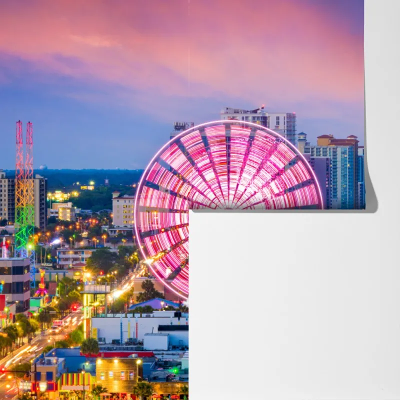 Fototapeta Myrtle Beach zachód słońca z diabelskim młynem – Wallissimo® Fototapeta Myrtle Beach zachód słońca z diabelskim młynem – Wallissimo®