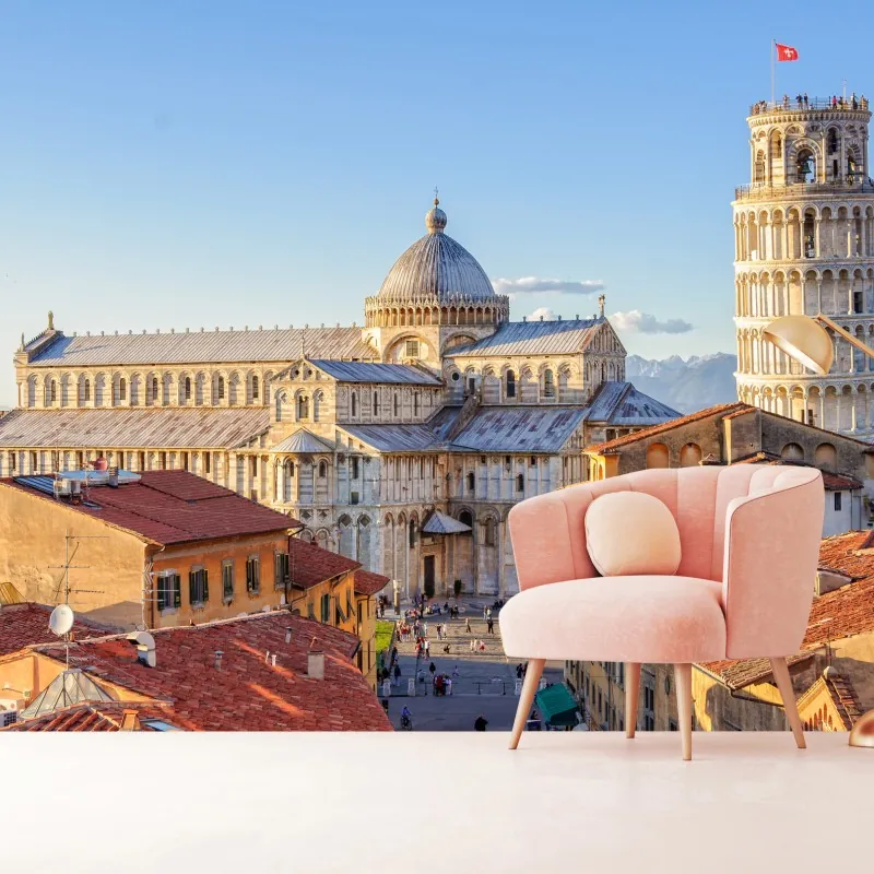 Fototapeta słoneczny widok na katedrę w Pizie i krzywą wieżę