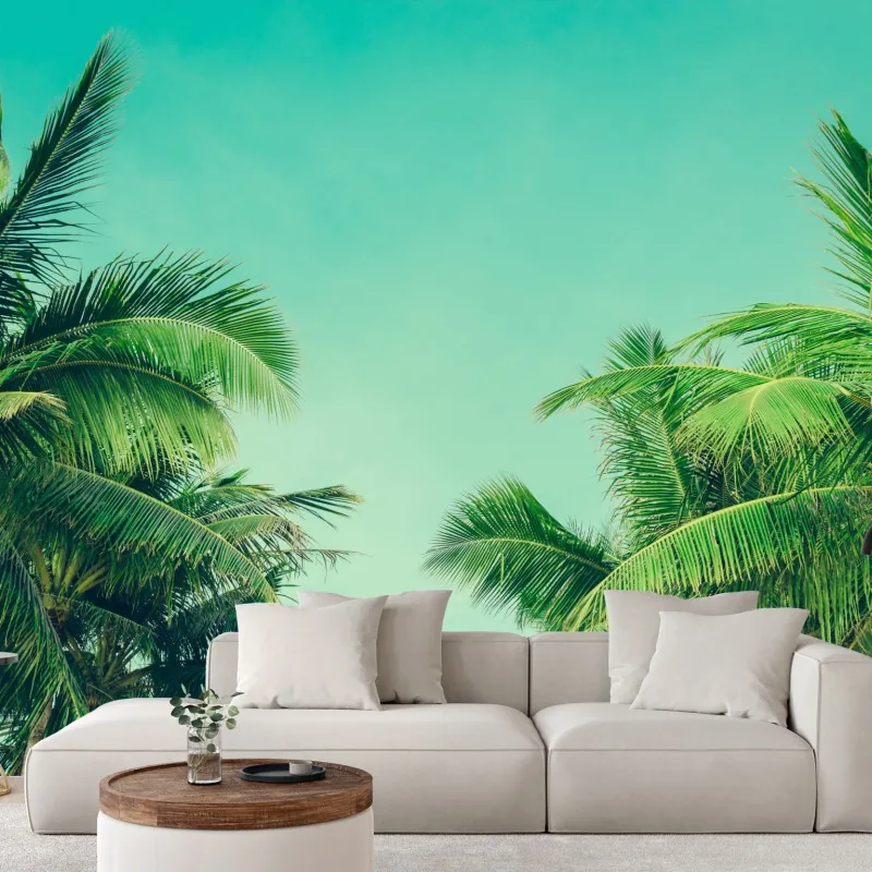 Fototapeta tropikalny baldachim palm pod turkusowym niebem