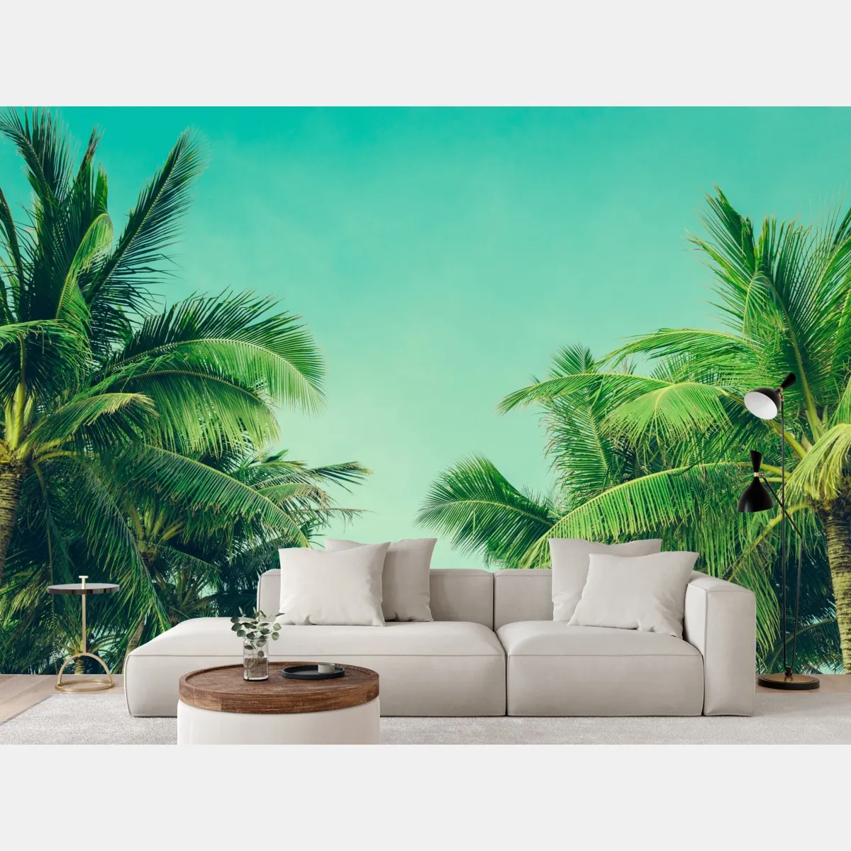 Fototapeta tropikalny baldachim palm pod turkusowym niebem – Wallissimo® Fototapeta tropikalny baldachim palm pod turkusowym niebem – Wallissimo®